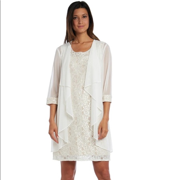 R&M RICHARDS Womens Ivory 3/4 Sleeve Open Cardigan Top - Picture 4 of 6